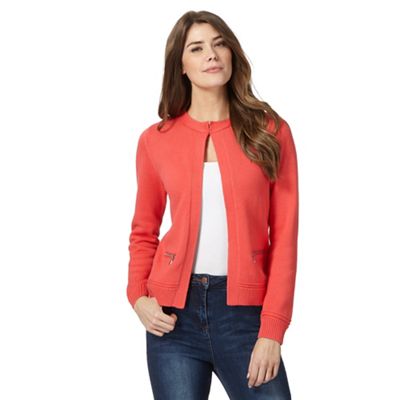 Coral knitted zip pocket cardigan